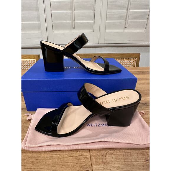 Stuart Weitzman Olive 75 Sandal Black Patent Leather Size 7 NIB Elegant Dressy - Picture 8 of 14